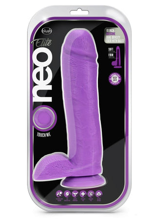 Neo Elite Silicone Dual Density Dildo with Balls - Purple - 10in