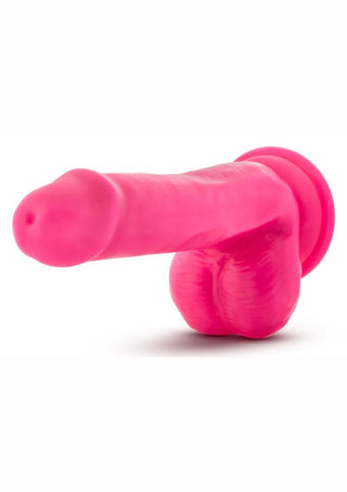 Neo Elite Silicone Dual Density Dildo with Balls - Neon Pink/Pink - 6in