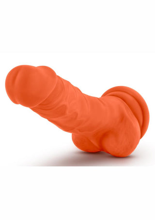 Neo Elite Silicone Dual Density Dildo with Balls - Neon Orange/Orange - 7.5in