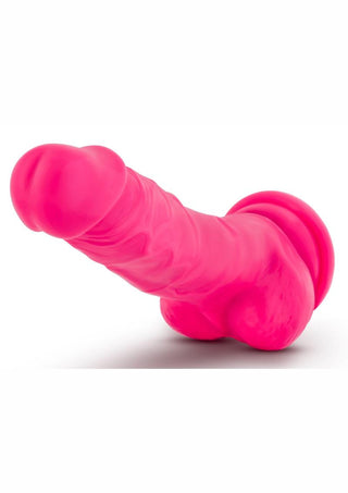 Neo Elite Silicone Dual Density Dildo with Balls - Neon Pink/Pink - 7.5in