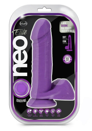 Neo Elite Silicone Dual Density Dildo with Balls - Purple - 8in