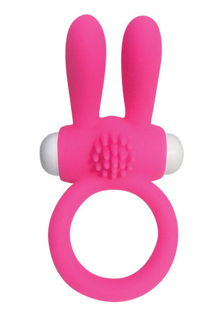 Neon Silicone Vibrating Rabbit Ring - Pink/White