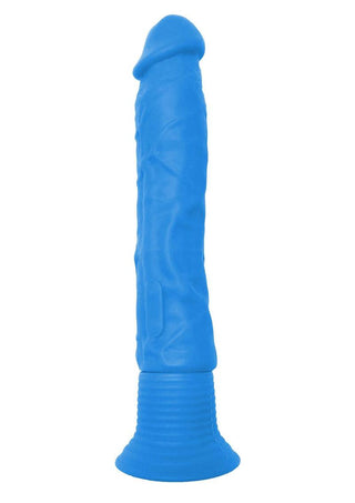 Neon Silicone Wallbanger Vibrating Dildo - Blue - 7.5in