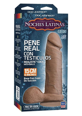 Noches Latina Pene Real Con Testiculos Dildo - Brown/Caramel - 6in