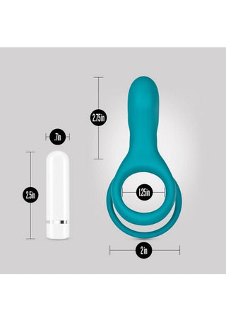 Zolo Rechargeable Duo Vibrating Silicone Cock Ring - Navy/Silver