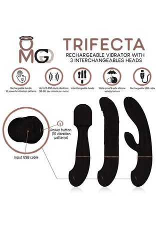 Omg Trifecta Rechargeable Vibrators with 3 Head Attachments