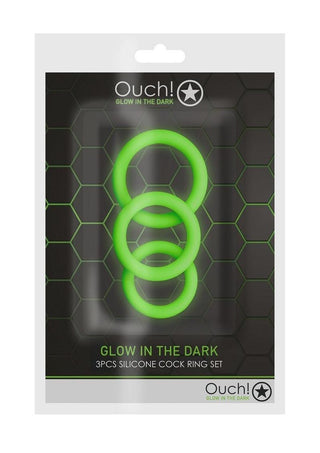 Ouch! Cock Ring Silicone - Glow In The Dark/Green - 3pc/Set