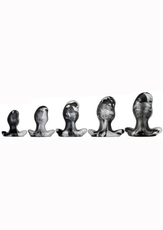 Oxballs Ergo Silicone Butt Plug - Black/Platinum Swirl/Silver - Large