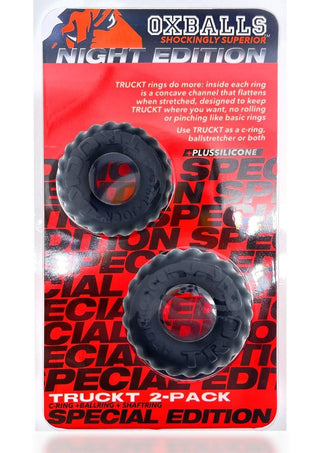 Oxballs Truckt Plus+ Silicone Cock Ring (2 Pack) - Night Edition - Black