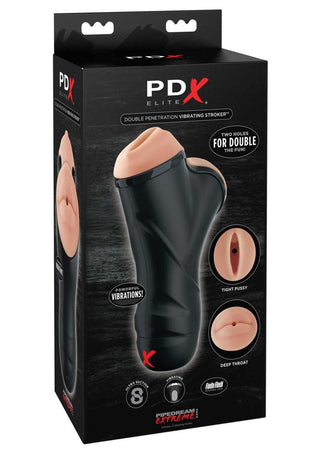 Pipedream Extreme Elite Double Penetration Vibrating Masturbator - Pussy and Mouth - Black/Flesh/Vanilla