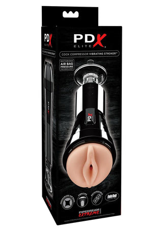Pipedream Extreme Elite Rechargeable Cock Compressor Vibrating Masturbator - Pussy - Black/Flesh/Vanilla