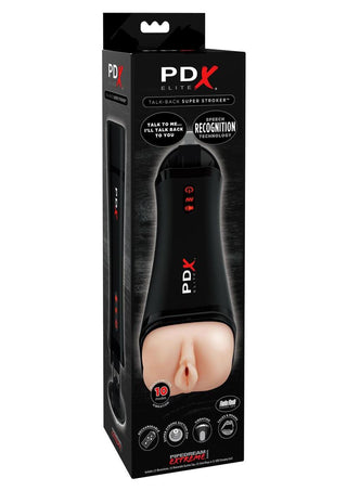 Pipedream Extreme Elite Rechargeable Talk-Back Super Masturbator - Pussy - Black/Flesh/Vanilla