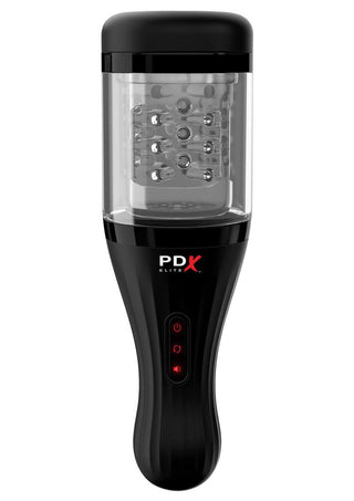 Pipedream Extreme Elite Rechargeable Talk Dirty Rotobator Masturbator - Pussy - Black/Clear/Flesh