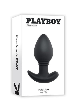 Playboy Plug and Play Rechargeable Silicone Vibrating Anal Plug with Remote Control - Black