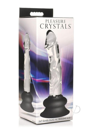 Pleasure Crystals Glass Dildo with Silicone Base - Black/Clear - 6.5in