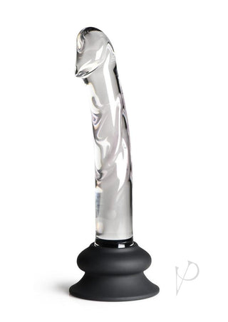 Pleasure Crystals Glass Dildo with Silicone Base - Black/Clear - 7in