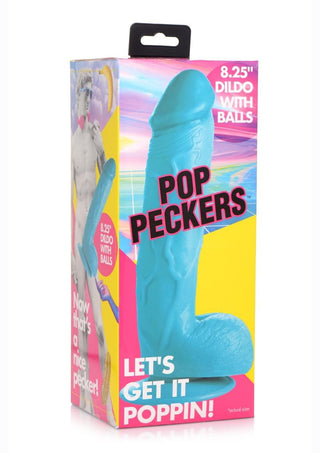 Pop Peckers Dildo with Balls - Blue - 8.25in