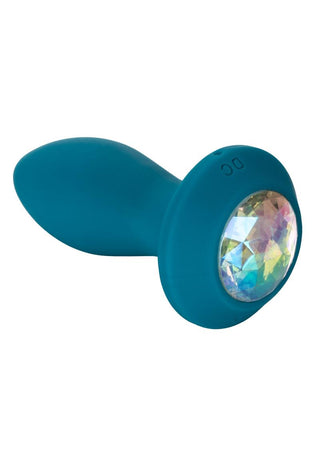 Power Gem Vibrating Petite Crystal Probe Silicone Rechargeable Butt Plug - Blue