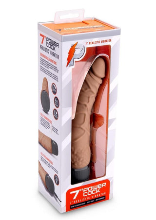 Powercocks Silicone Realistic Vibrator - Caramel/Mocha - 7in
