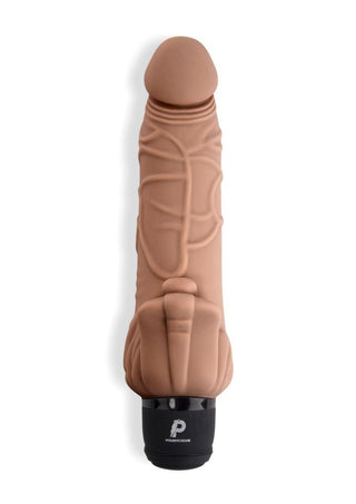 Powercocks Silicone Realistic Vibrator with Clitoral Stimulator - Caramel/Mocha - 7in