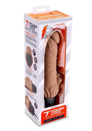 Powercocks Silicone Realistic Vibrator with Clitoral Stimulator - Caramel/Mocha - 7in
