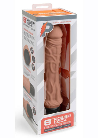 Powercocks Silicone Rechargeable Girthy Realistic Vibrator - Caramel/Mocha - 8in