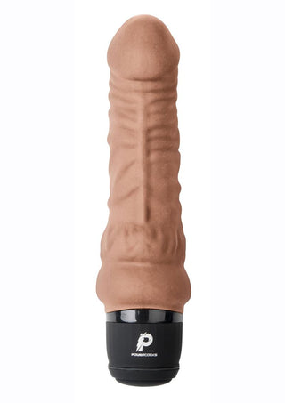 Powercocks Silicone Rechargeable Realistic Vibrator - Caramel/Mocha - 6in