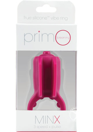 Primo Minx True Silicone Vibrating Cock Ring Waterproof - Merlot/Pink