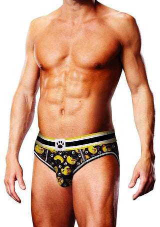 Prowler BDSM Rubber Ducks Open Brief - Black/Yellow - Medium