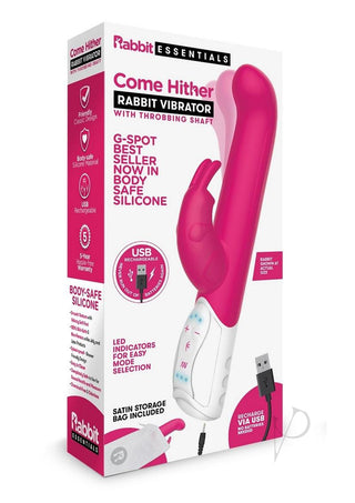 Rabbit Essentials Silicone Rechargeable Come Hither G-Spot Rabbit - Hot Pink/Pink