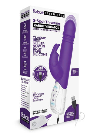 Rabbit Essentials Silicone Rechargeable G-Spot Thrusting Rabbit Vibrator - Purple