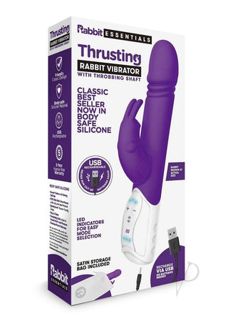 Rabbit Essentials Silicone Rechargeable Thrusting Rabbit Vibrator - Purple