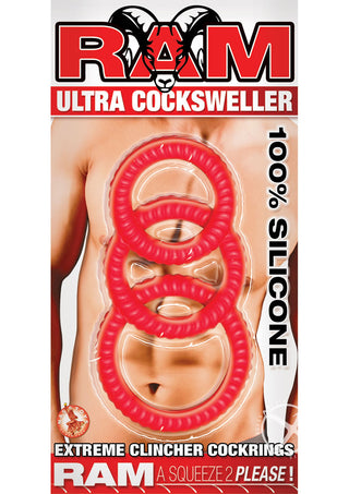 Ram Ultra Cocksweller Silicone Cock Rings - Red