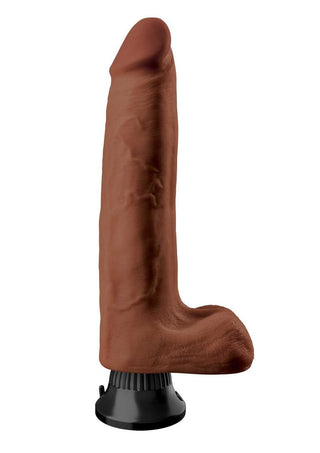 Real Feel Deluxe No. 10 Wallbanger Vibrating Dildo with Balls - Brown/Chocolate - 10in