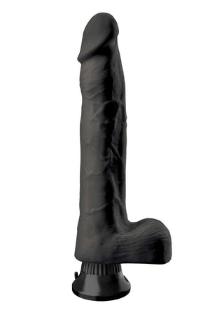 Real Feel Deluxe No. 11 Wallbanger Vibrating Dildo with Balls - Black - 11in