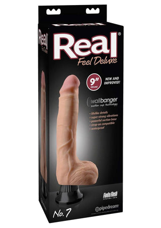 Real Feel Deluxe No. 7 Wallbanger Vibrating Dildo with Balls - Flesh/Vanilla - 9in