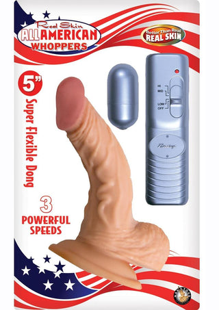 Real Skin All American Whoppers Vibrating Dildo with Balls - Flesh/Vanilla - 5in