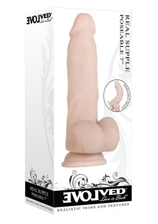 Real Supple Poseable Dildo with Balls - Flesh/Vanilla - 7in