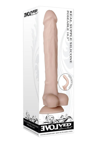 Real Supple Poseable Silicone Dildo with Balls - Flesh/Vanilla - 10.5in