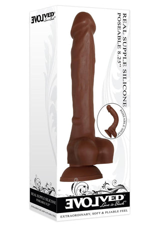 Real Supple Poseable Silicone Dildo with Balls - Chocolate - 8.25 In