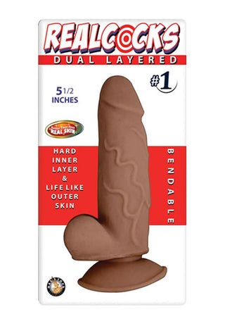 Realcocks Dual Layered #1 Bendable Dildo - Brown/Caramel - 5.5in