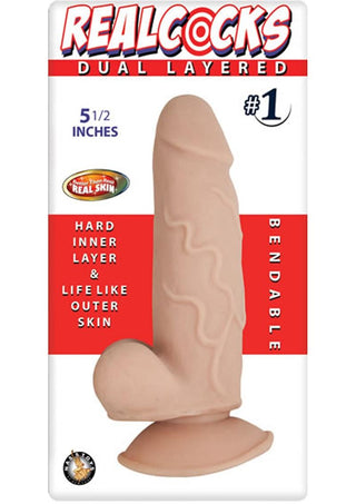 Realcocks Dual Layered #1 Bendable Dildo - Flesh/Vanilla - 5.5in