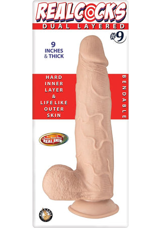 Realcocks Dual Layered #9 Bendable Thick Dildo - Flesh/Vanilla - 9in