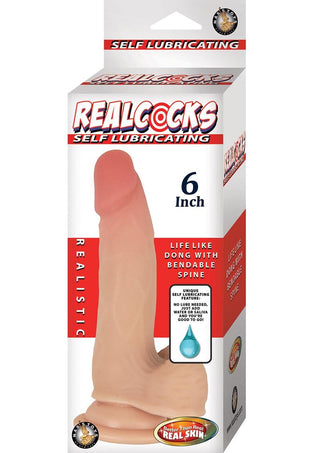 Realcocks Self Lubricating Bendable Dildo with Balls - Flesh/Vanilla - 6in