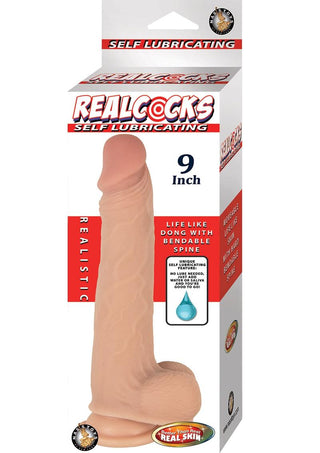 Realcocks Self Lubricating Bendable Dildo with Balls - Flesh/Vanilla - 9in