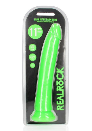 Realrock Slim Glow In The Dark Dildo with Suction Cup - Glow In The Dark/Green - 11in