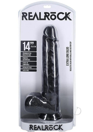 Realrock Ultra Realistic Skin Extra Large Straight Dildo with Balls and Suction Cup - Chocolate - 14in