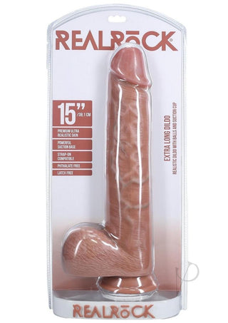 Realrock Ultra Realistic Skin Extra Large Straight Dildo with Balls and Suction Cup - Caramel - 15in