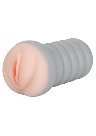 Ribbed Gripper Dual Density Textured Masturbator - Pussy - Ivory/Vanilla