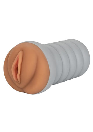 Ribbed Gripper Tight Pussy Dual Dense Textured Masturbator Stroker - Brown - 6in